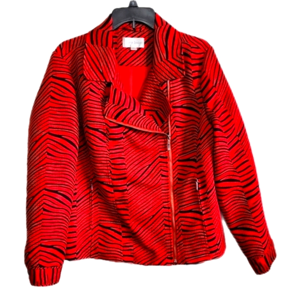 Erin London Red & Black Zebra Striped Women's Zippered Blazer Jacket - S…